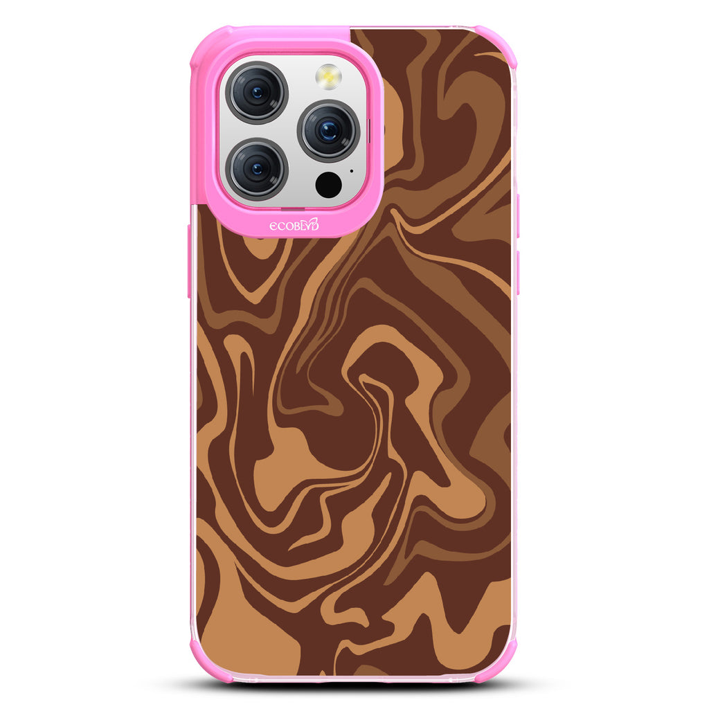 iPhone 15 Pro Max case, clear eco-friendly phone case with pink ridges, back view, Stirred & Swirled design