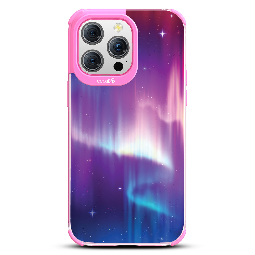 Aurora Borealis - Northern Lights In Night Sky - Eco-Friendly Clear iPhone 15 Pro Max Case With Pink Rim 
