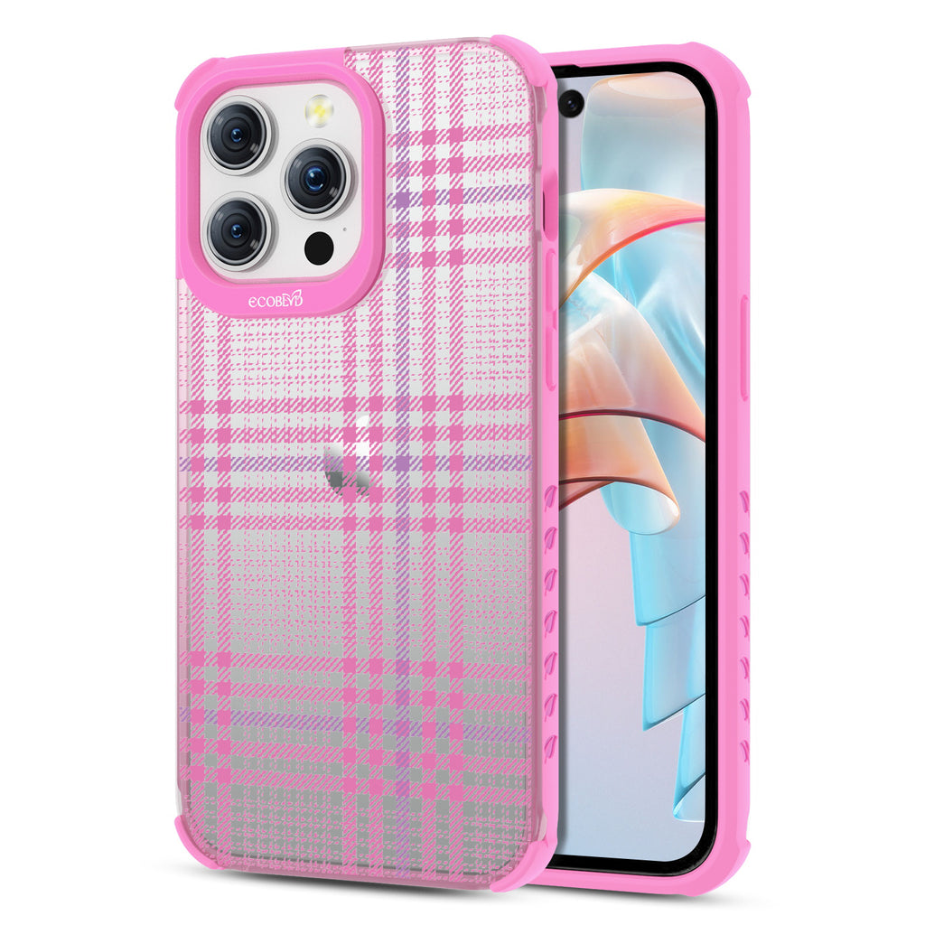 As If - Back View Of Eco-Friendly iPhone 15 Pro Max Case With Pink Rim & Front View Of Screen