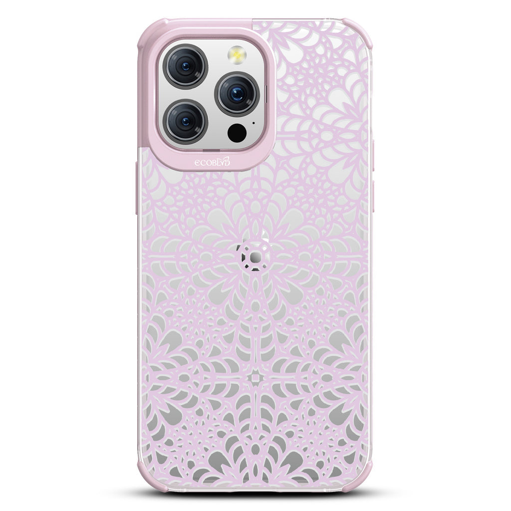 A Lil' Dainty - Intricate Lace Tapestry - Eco-Friendly Clear iPhone 15 Pro Max Case With Pastel Lilac Rim 