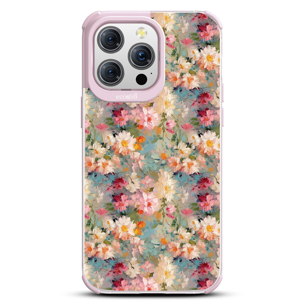 iPhone 15 Pro Max case, clear eco-friendly phone case with lilac ridges, back view, Perennial design