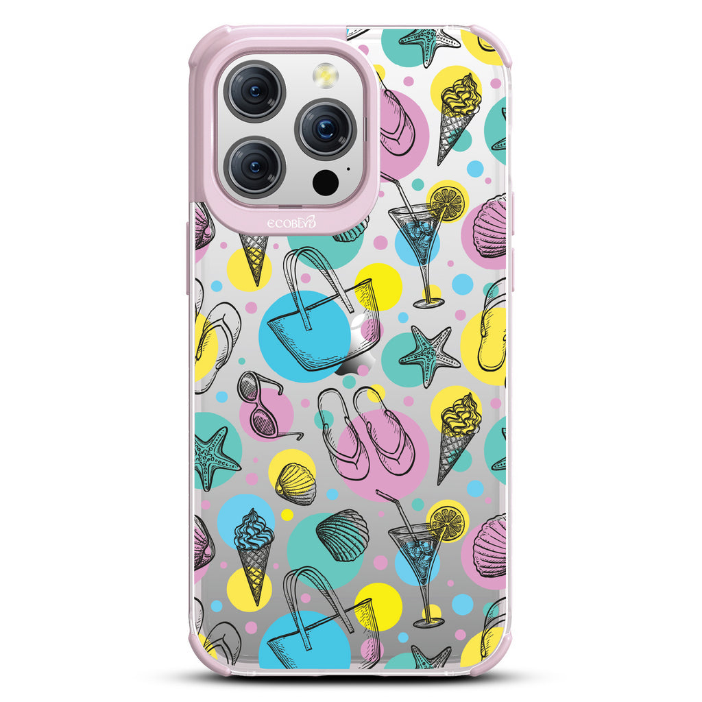 Beach Please - Sandals, Sunglasses, Beach Tote, Ice Cream - Eco-Friendly Clear iPhone 15 Pro Max Case With Pastel Lilac Rim