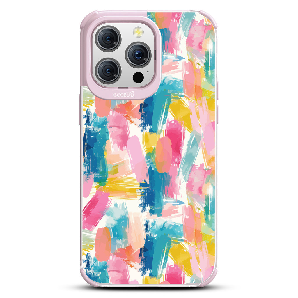 iPhone 15 Pro Max case, clear eco-friendly phone case with lilac ridges, back view, Blurred Beauty design