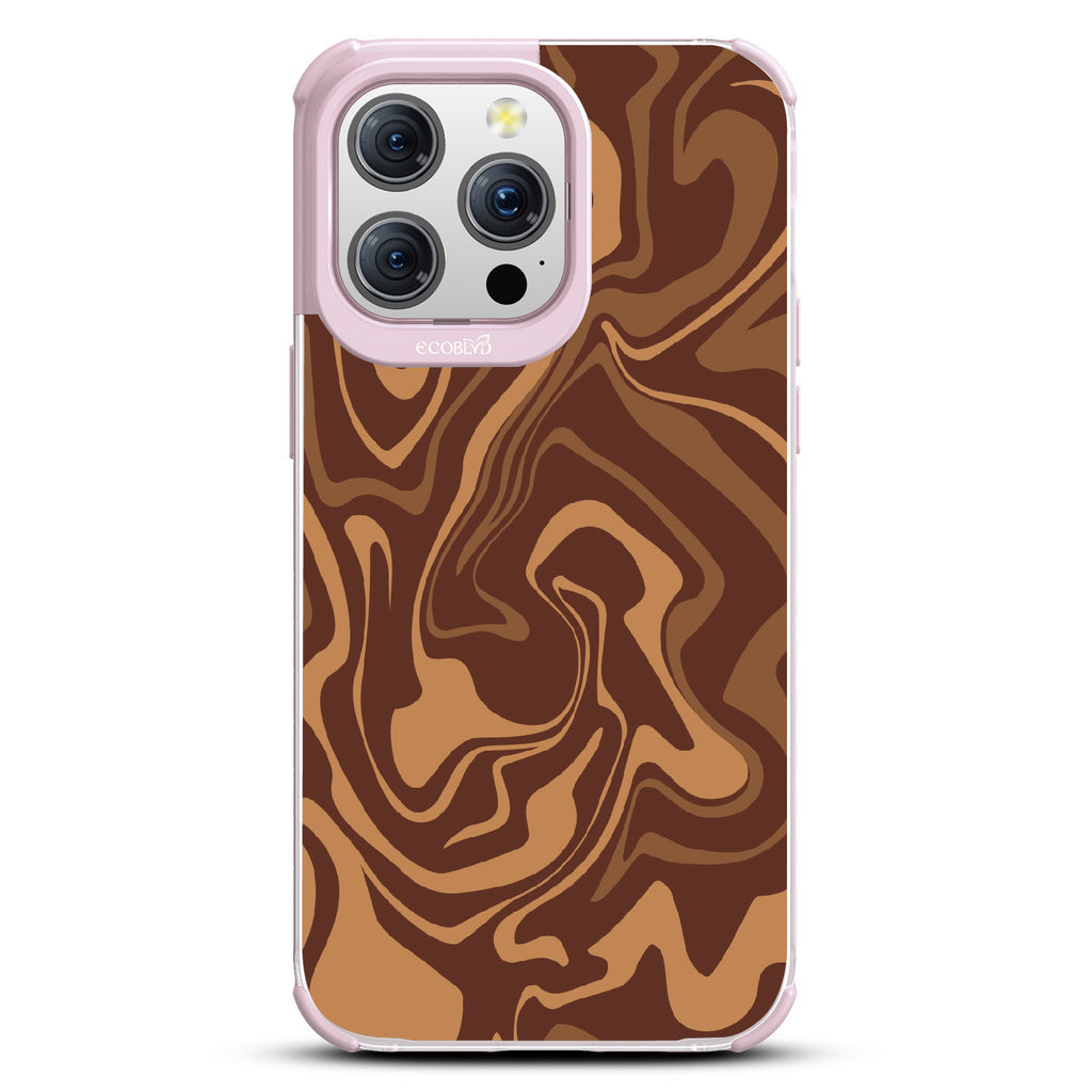 iPhone 15 Pro Max case, clear eco-friendly phone case with lilac ridges, back view, Stirred & Swirled design
