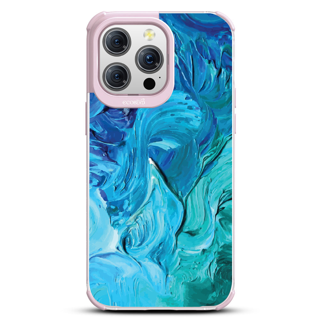 iPhone 15 Pro Max case, clear eco-friendly phone case with lilac ridges, back view, Oceanswept design