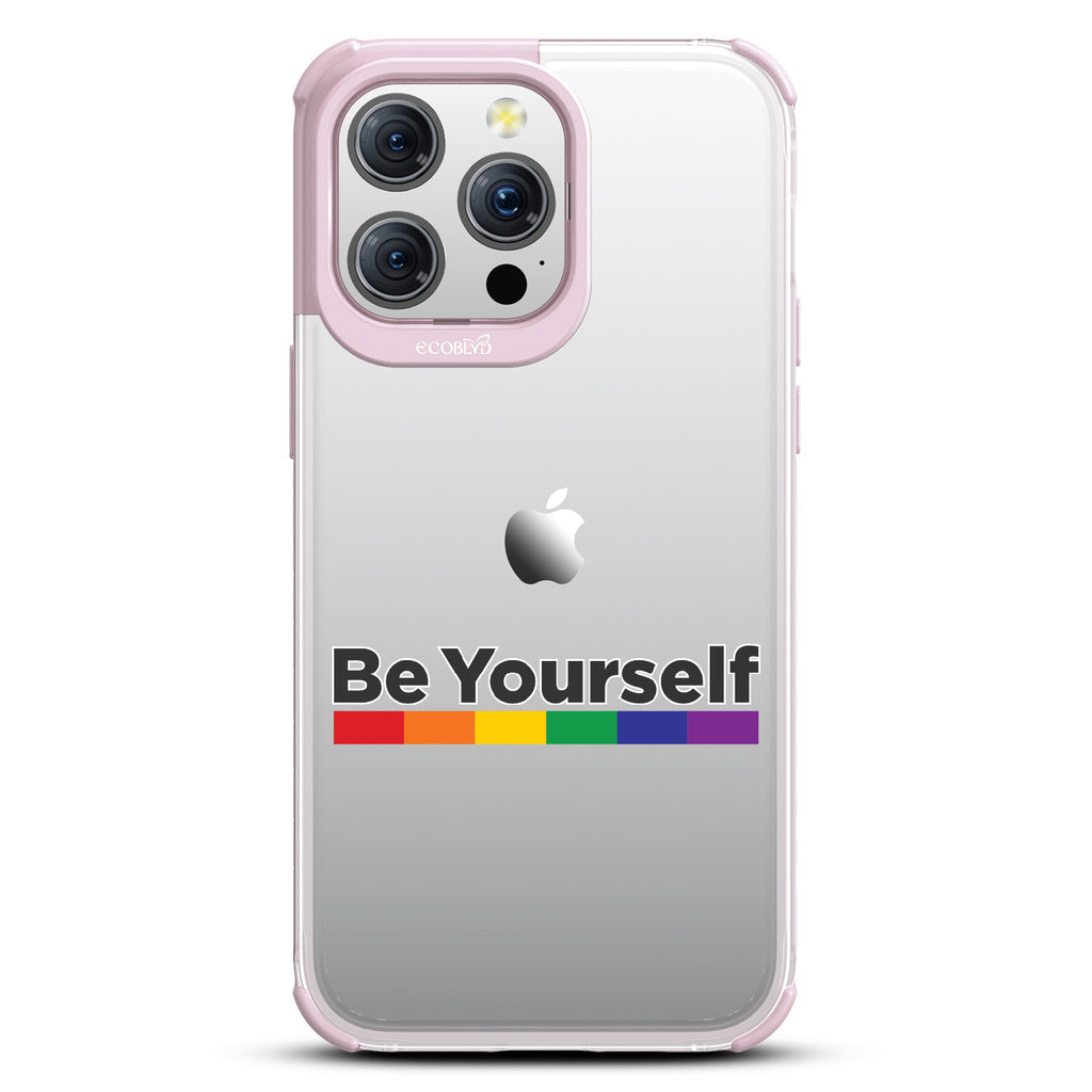 Be Yourself - Be Yourself + Rainbow Gradient Line - Eco-Friendly Clear iPhone 15 Pro Max Case With Pastel Lilac Rim 