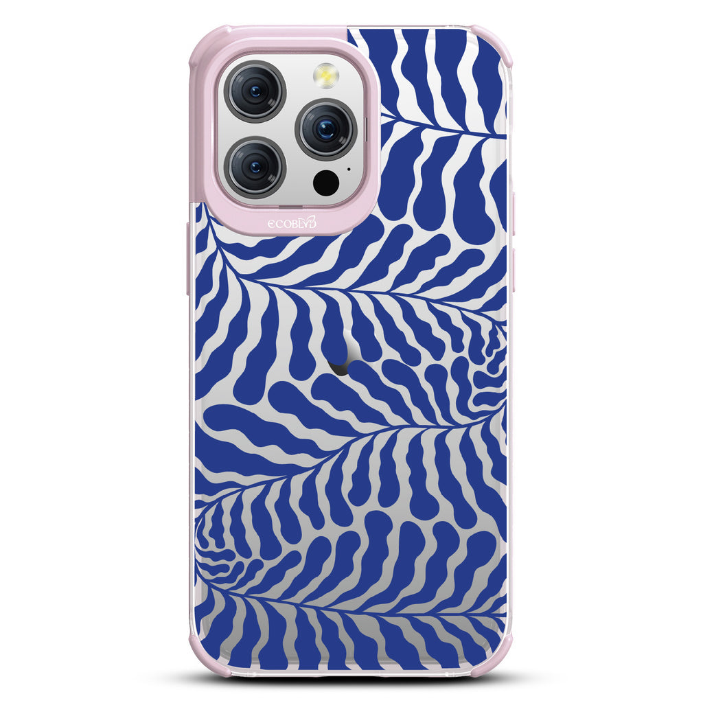 Blue Lagoon - Abstract Tropical Blue Seaweed - Eco-Friendly Clear iPhone 15 Pro Max Case With Pastel Lilac Rim