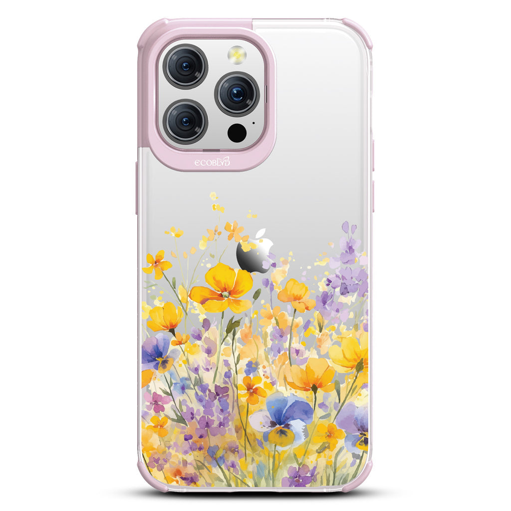 iPhone 15 Pro Max case, clear eco-friendly phone case with lilac ridges, back view, Meadowlight design