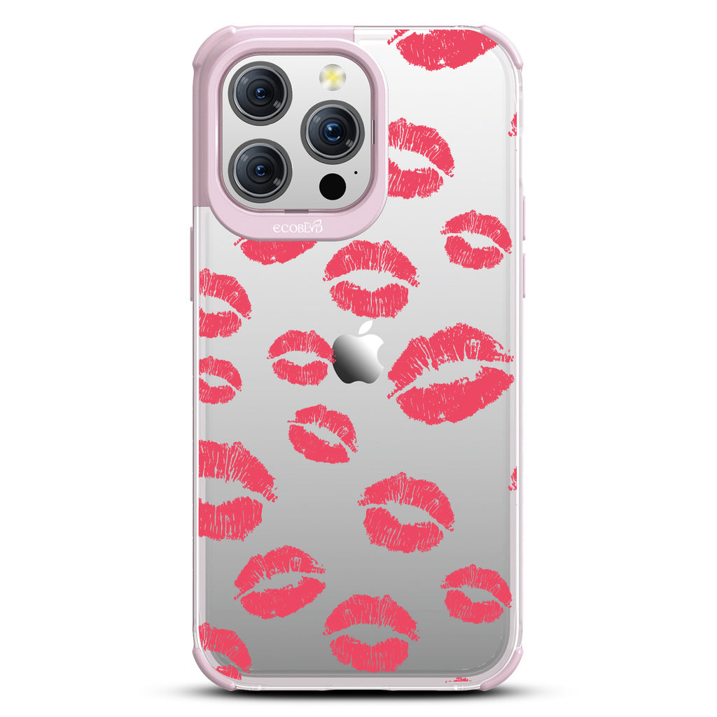 Bisou - Red Lipstick Kisses - Eco-Friendly Clear iPhone 15 Pro Max Case With Pastel Lilac Rim