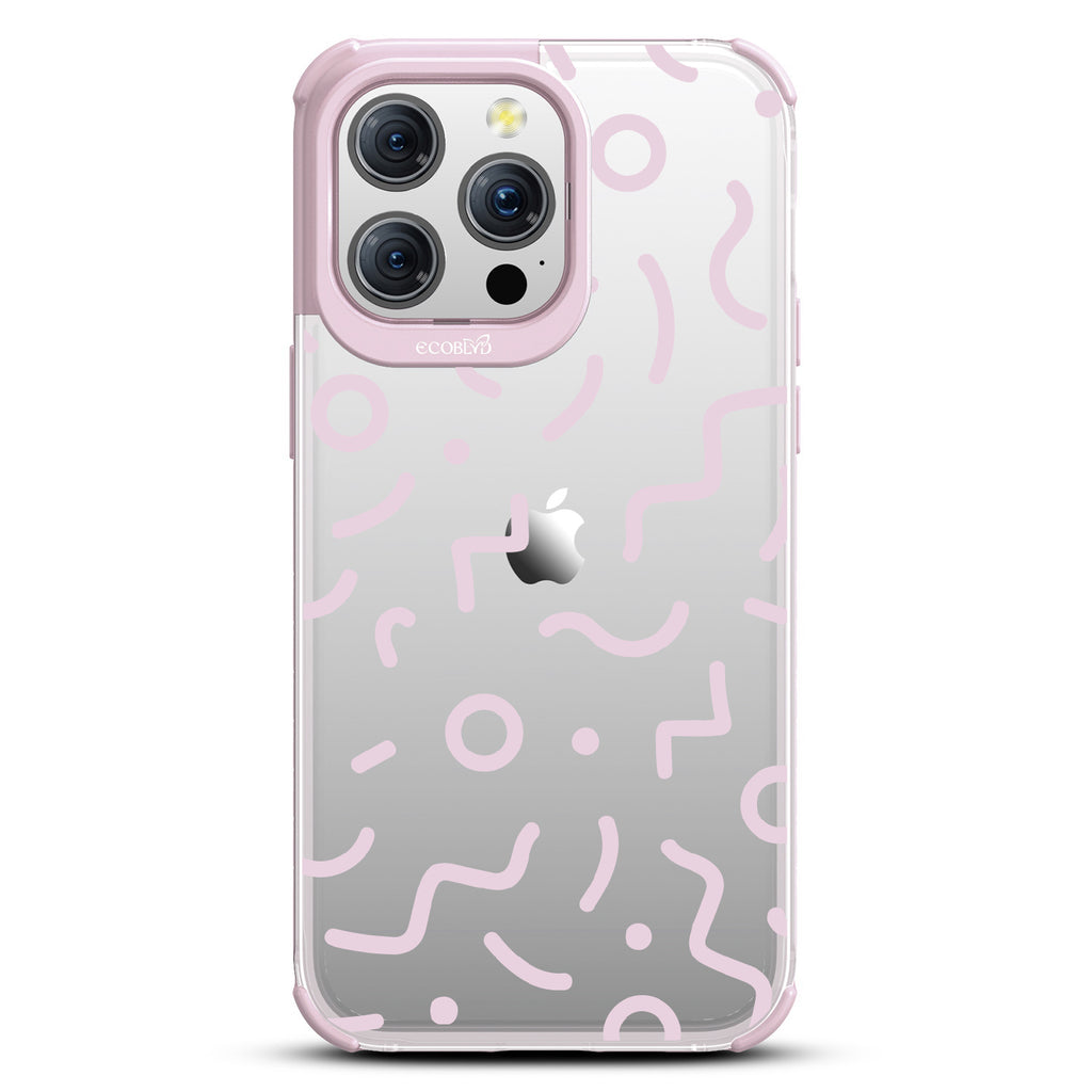 90?€?s Kids - Retro 90's Lines & Squiggles - Eco-Friendly Clear iPhone 15 Pro Max Case With Pastel Lilac Rim 