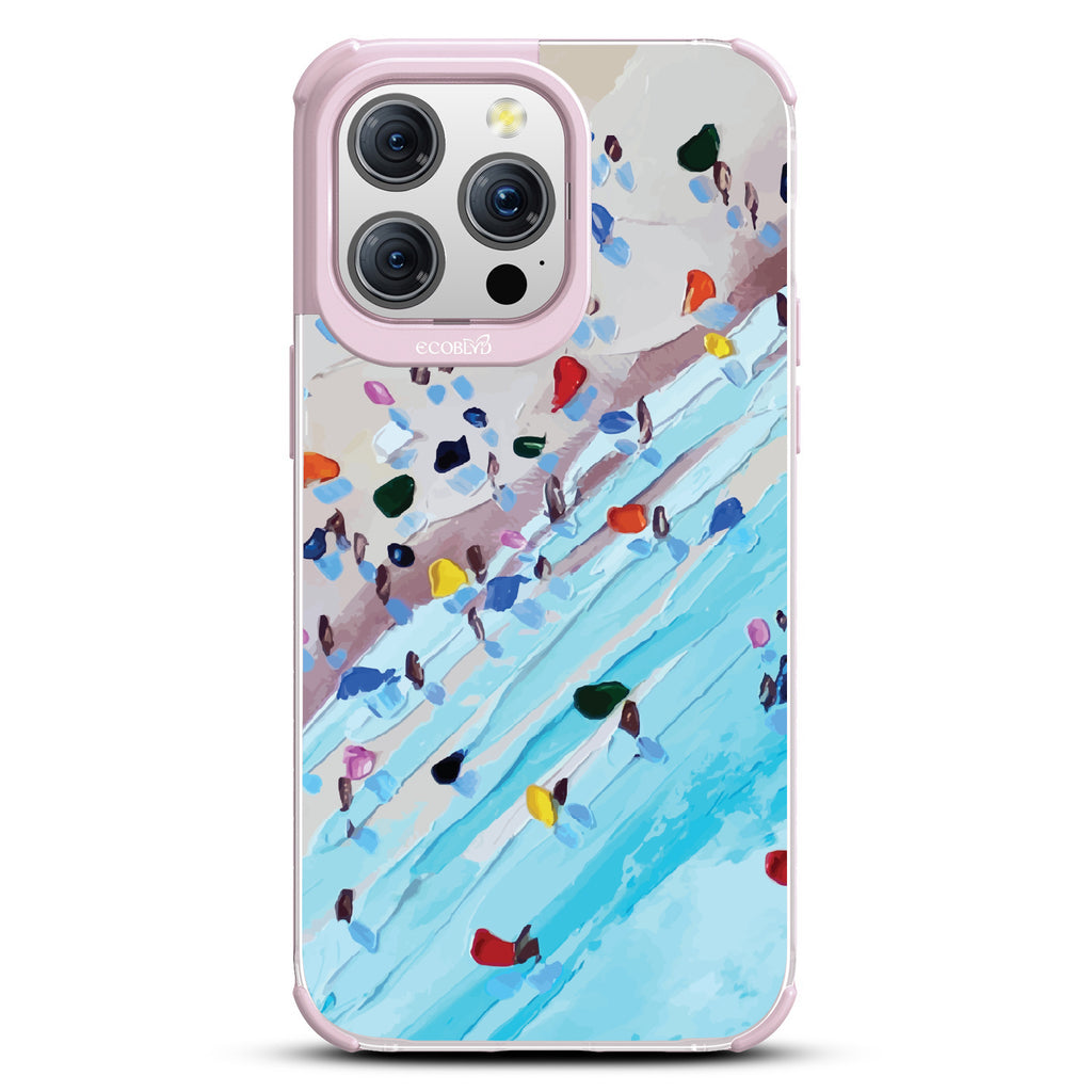 iPhone 15 Pro Max case, clear eco-friendly phone case with lilac ridges, back view, Waves of Color design