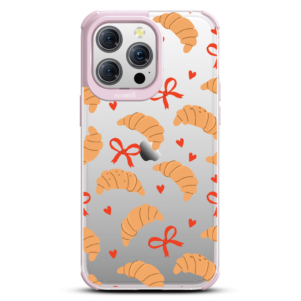 iPhone 15 Pro Max case, clear eco-friendly phone case with lilac ridges, back view, Croissant Couture design