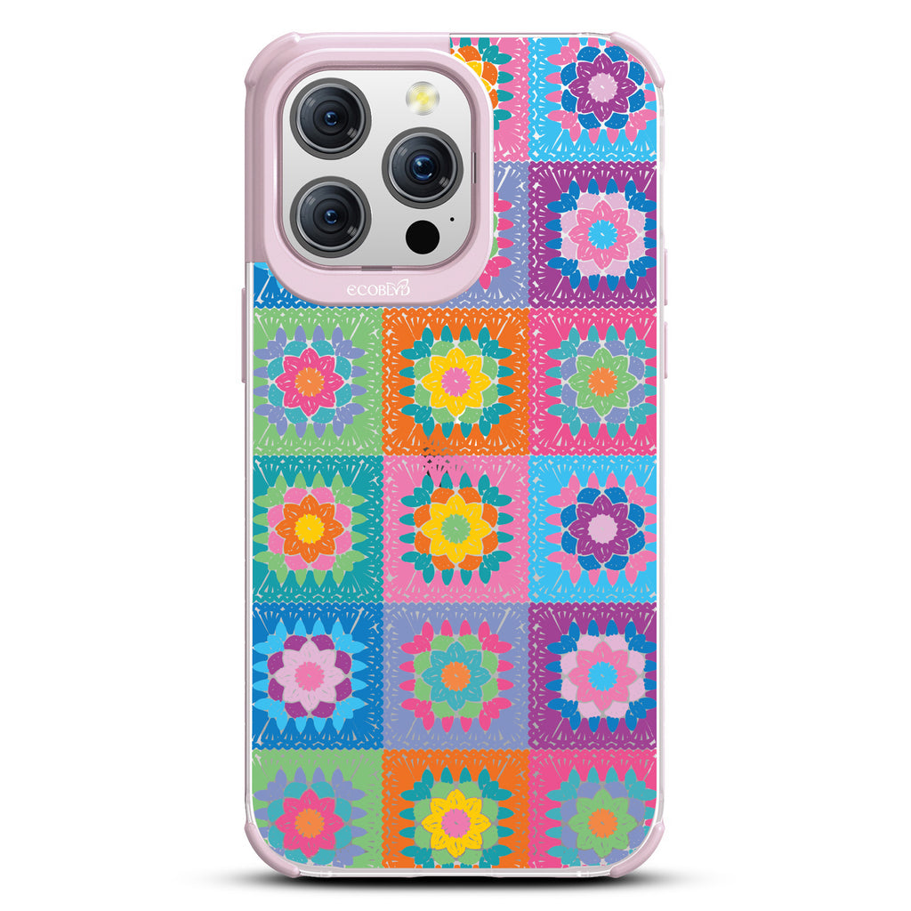All Squared Away - Pastel Vintage Granny Squares Crochet - Eco-Friendly Clear iPhone 15 Pro Max Case With Pastel Lilac Rim 