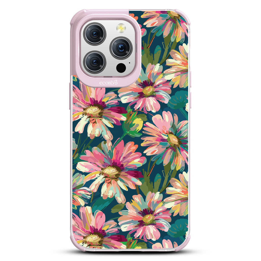 iPhone 15 Pro Max case, clear eco-friendly phone case with lilac ridges, back view, Daisy Dusk design