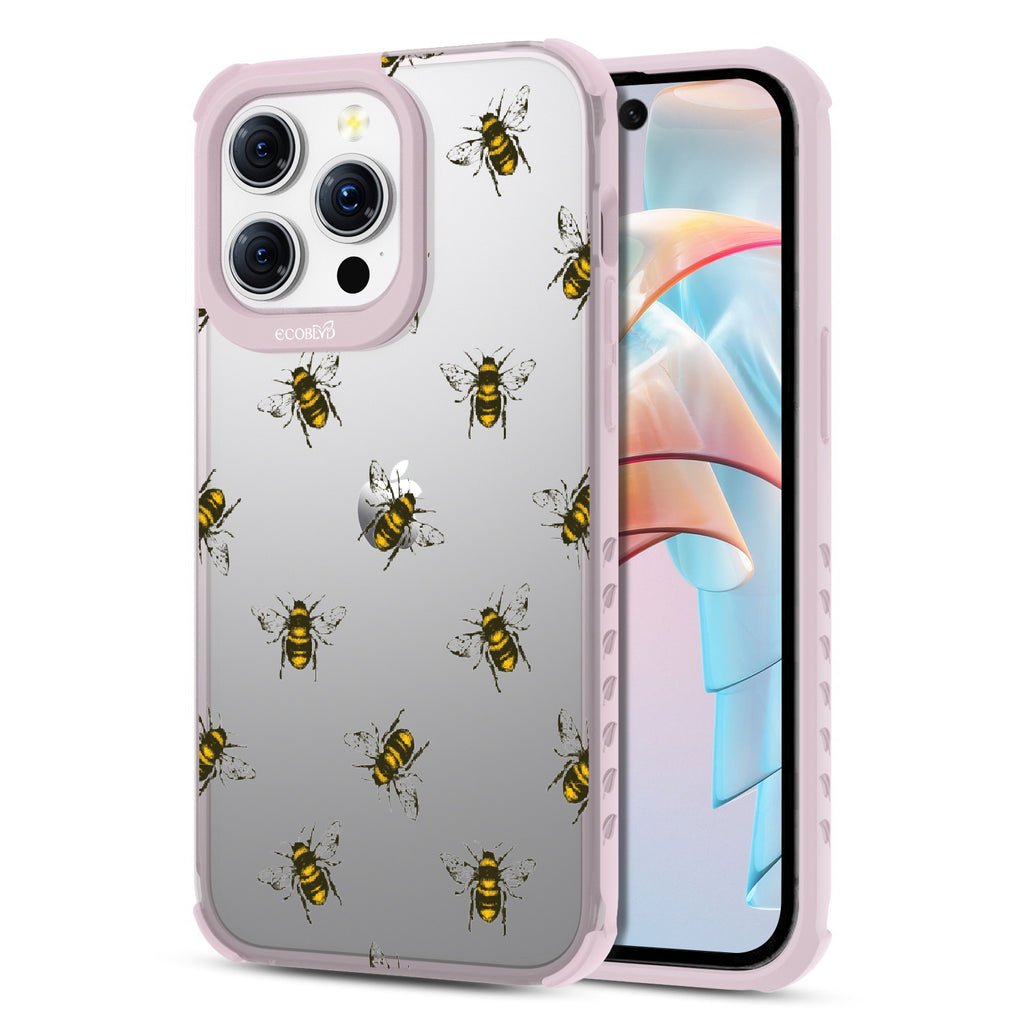 Bees - Honey Bees - Eco-Friendly Clear iPhone 15 Pro Max Case With Pastel Lilac Rim