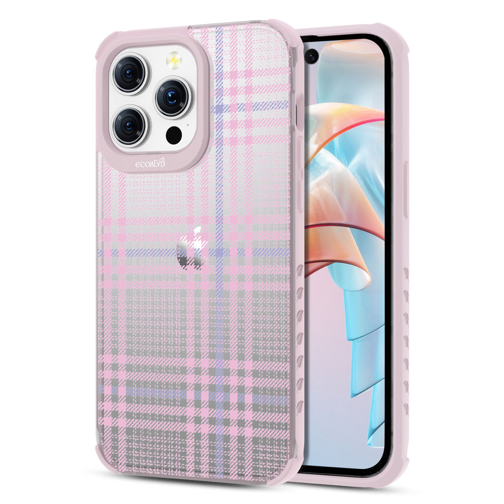 As If - Back View Of Eco-Friendly iPhone 15 Pro Max Case With Pastel Lilac Rim & Front View Of Screen