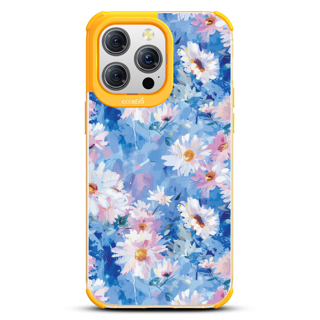 iPhone 15 Pro Max case, clear eco-friendly phone case with yellow ridges, back view, Blown Away design