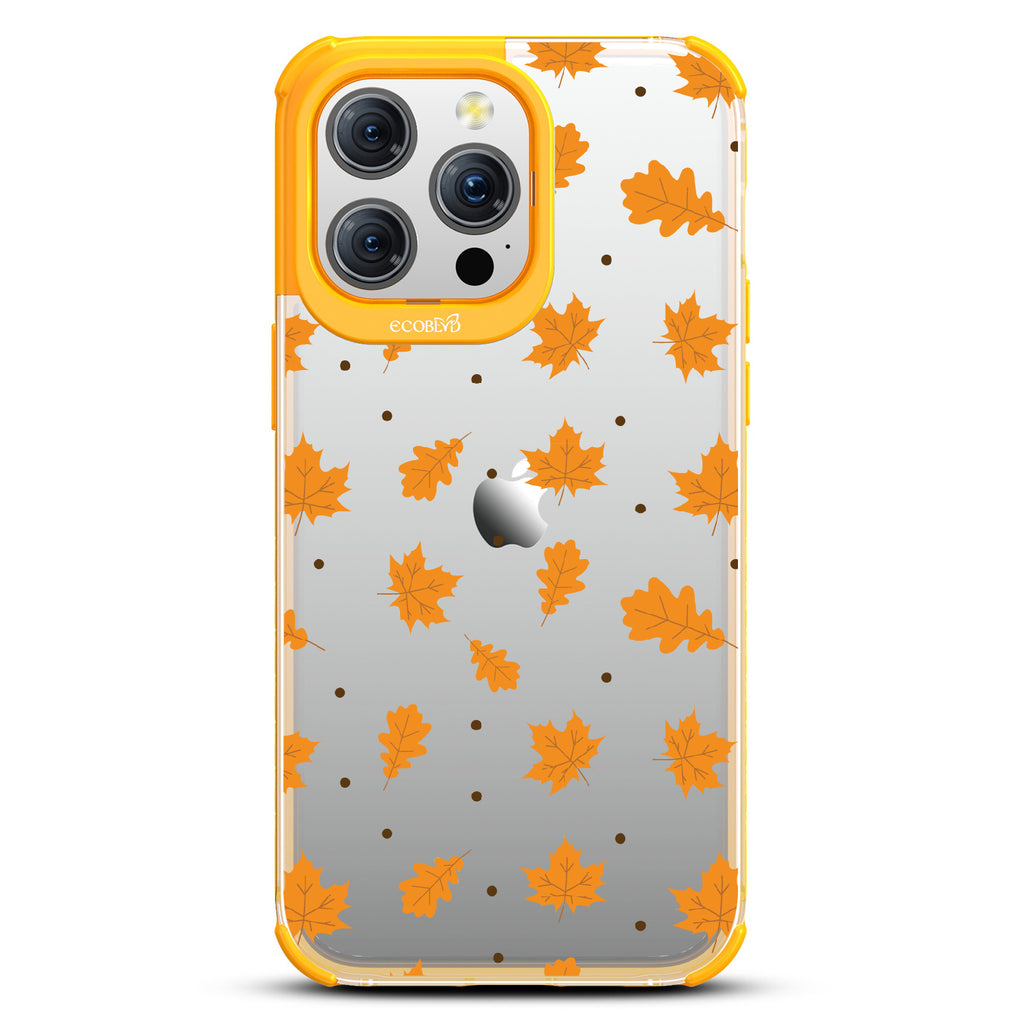 A New Leaf - Brown Fall Leaves - Eco-Friendly Clear iPhone 15 Pro Max Case With Yellow Rim