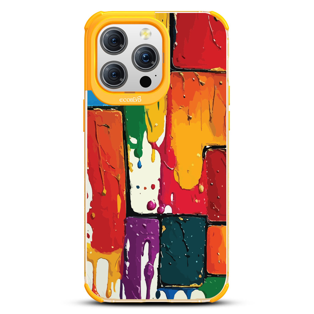 iPhone 15 Pro Max case, clear eco-friendly phone case with yellow ridges, back view, Color Me Mine design