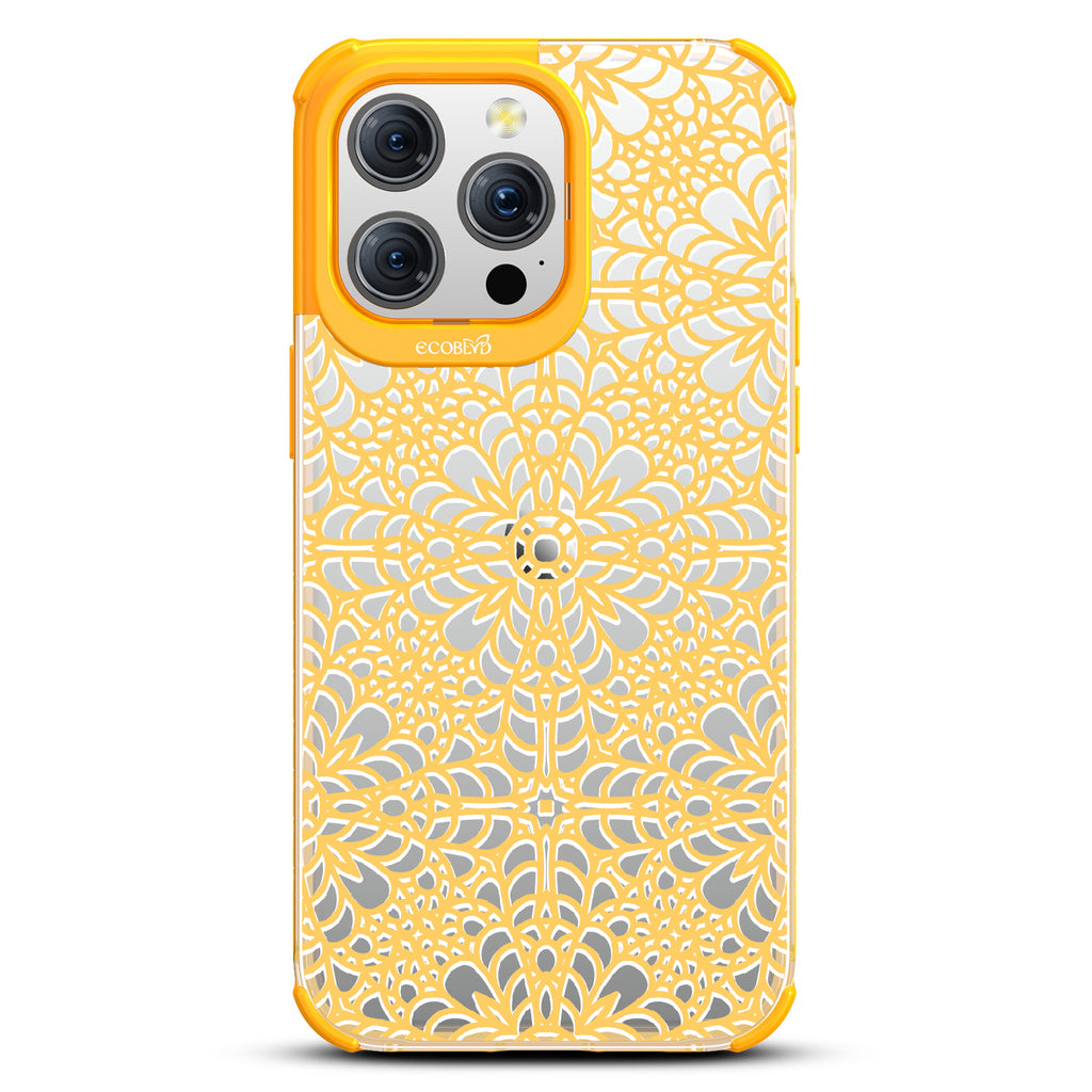 A Lil' Dainty - Intricate Lace Tapestry - Eco-Friendly Clear iPhone 15 Pro Max Case With Yellow Rim