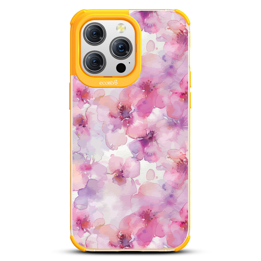 iPhone 15 Pro Max case, clear eco-friendly phone case with lilac ridges, back view, Rosewater design
