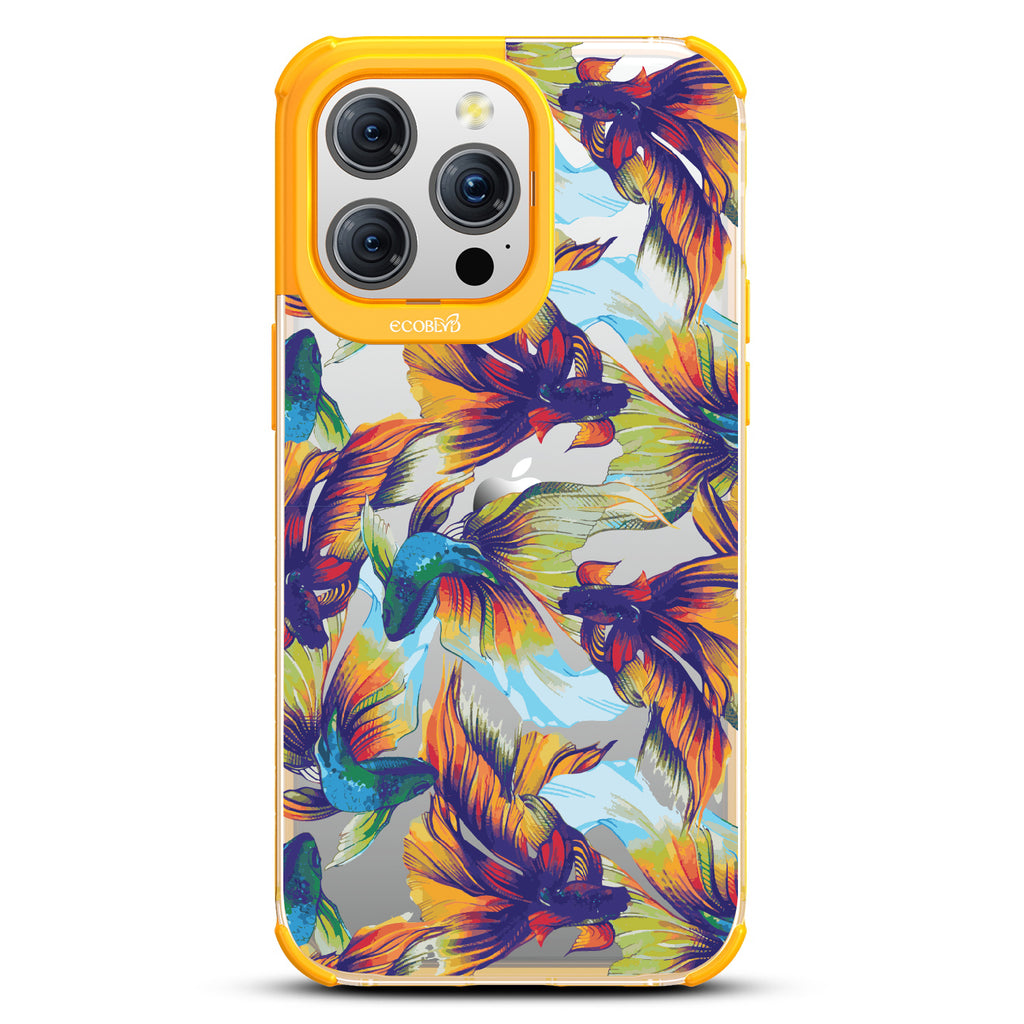 Betta Than The Rest - Colorful Betta Fish - Eco-Friendly Clear iPhone 15 Pro Max Case With Yellow Rim 
