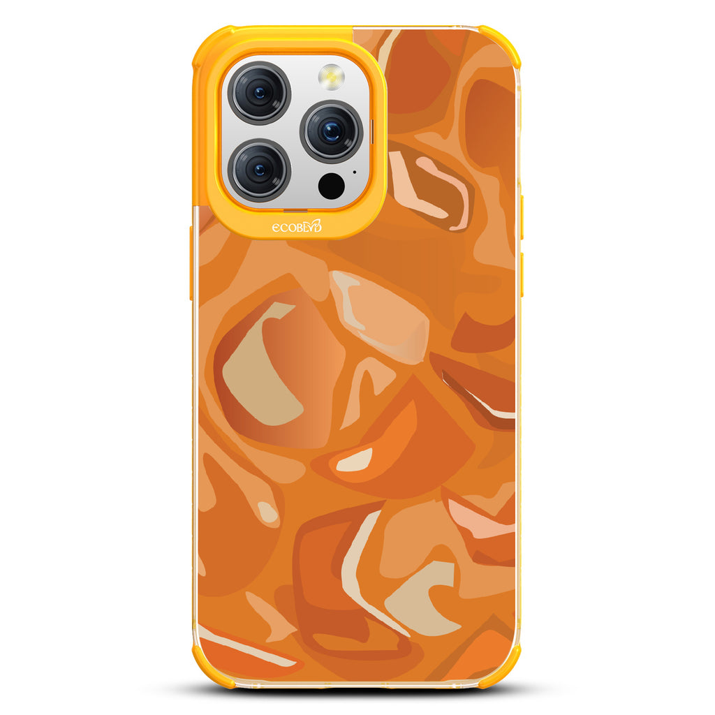 iPhone 15 Pro Max case, clear eco-friendly phone case with yellow ridges, back view, Cream & Sugar design