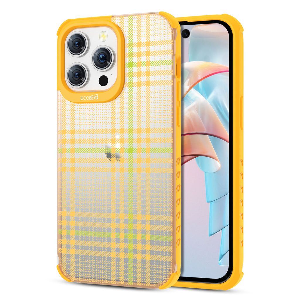 As If - Back View Of Eco-Friendly iPhone 15 Pro Max Case With Yellow Rim & Front View Of Screen