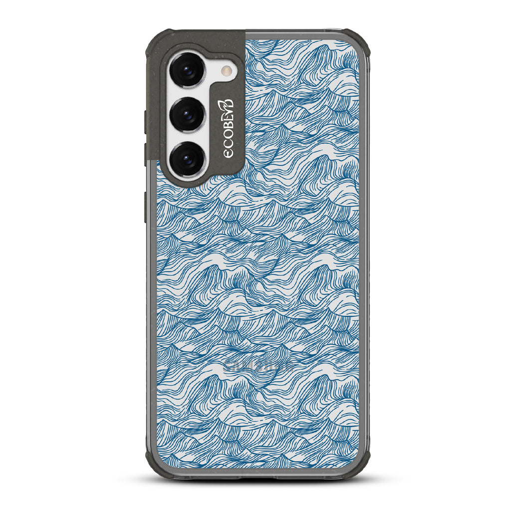 Seas The Day - Black Eco-Friendly Galaxy S23 Case With Hand Drawn Waves On A Clear Back