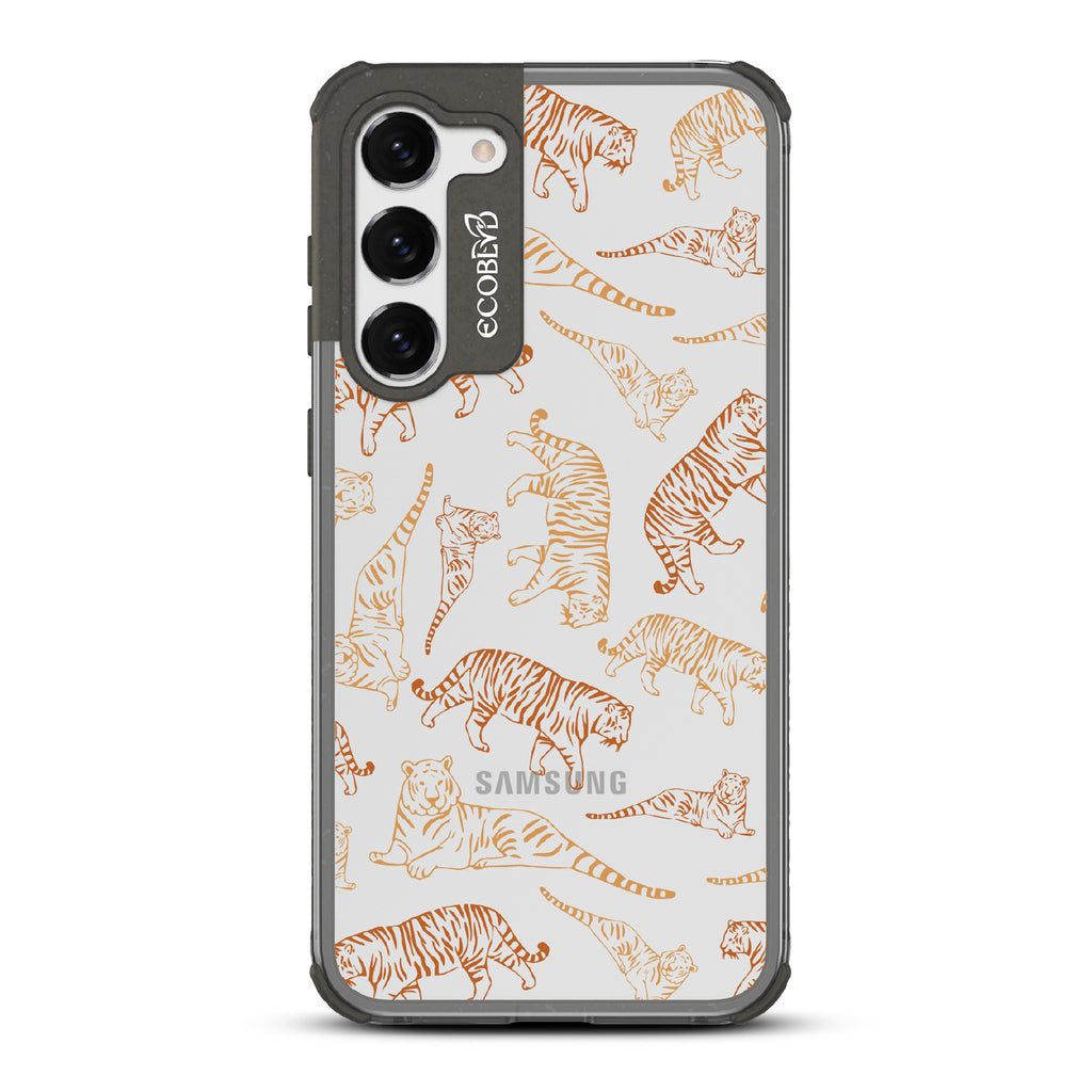 Tiger Pride - Black Eco-Friendly Galaxy S23 Plus Case With Orange / Yellow Tiger Outlines On A Clear Back