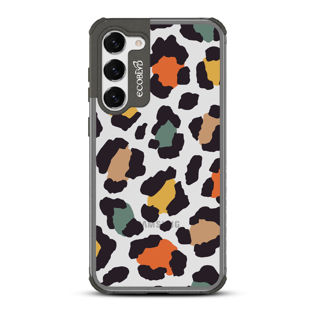 Cheetahlicious - Black Eco-Friendly Galaxy S23 Case With Multi-Colored Cheetah Print On A Clear Back