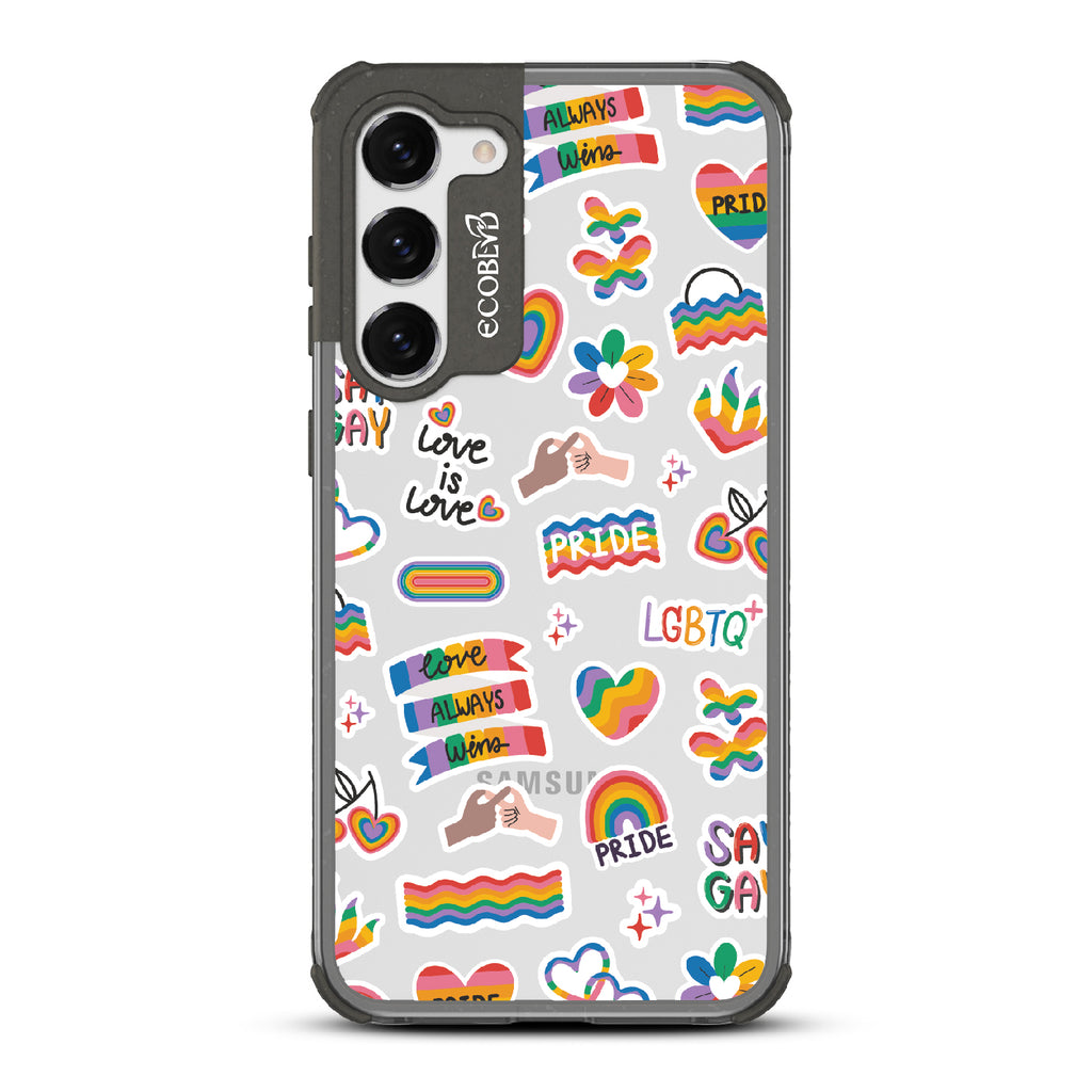 Loud And Proud - Black Eco-Friendly Galaxy S23 Case With Pride, Love Aways Wins + More Sticker-Like Prints On A Clear Back