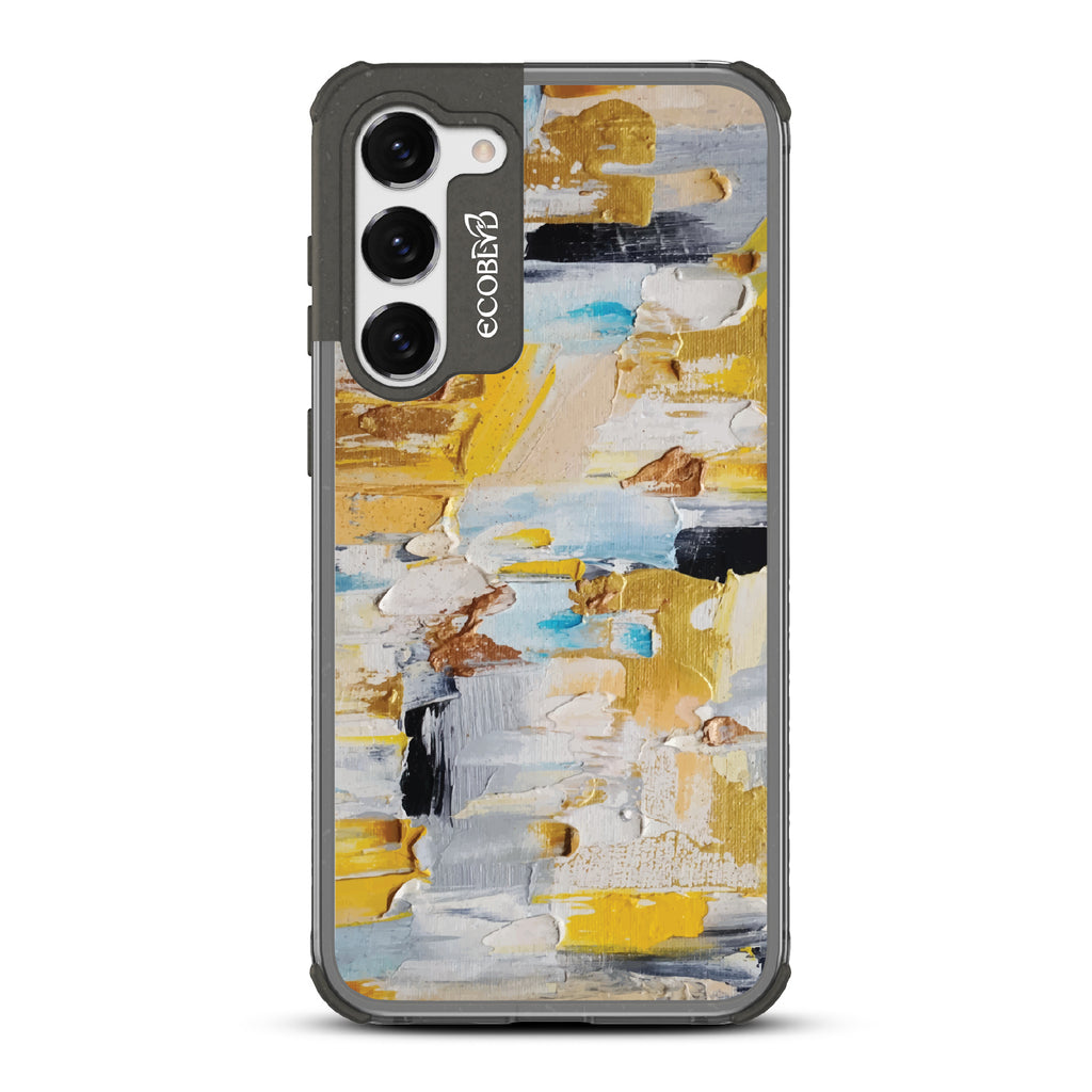 Samsung Galaxy S23 Plus case, clear eco-friendly phone case with black ridges, back view, Lighten Up design