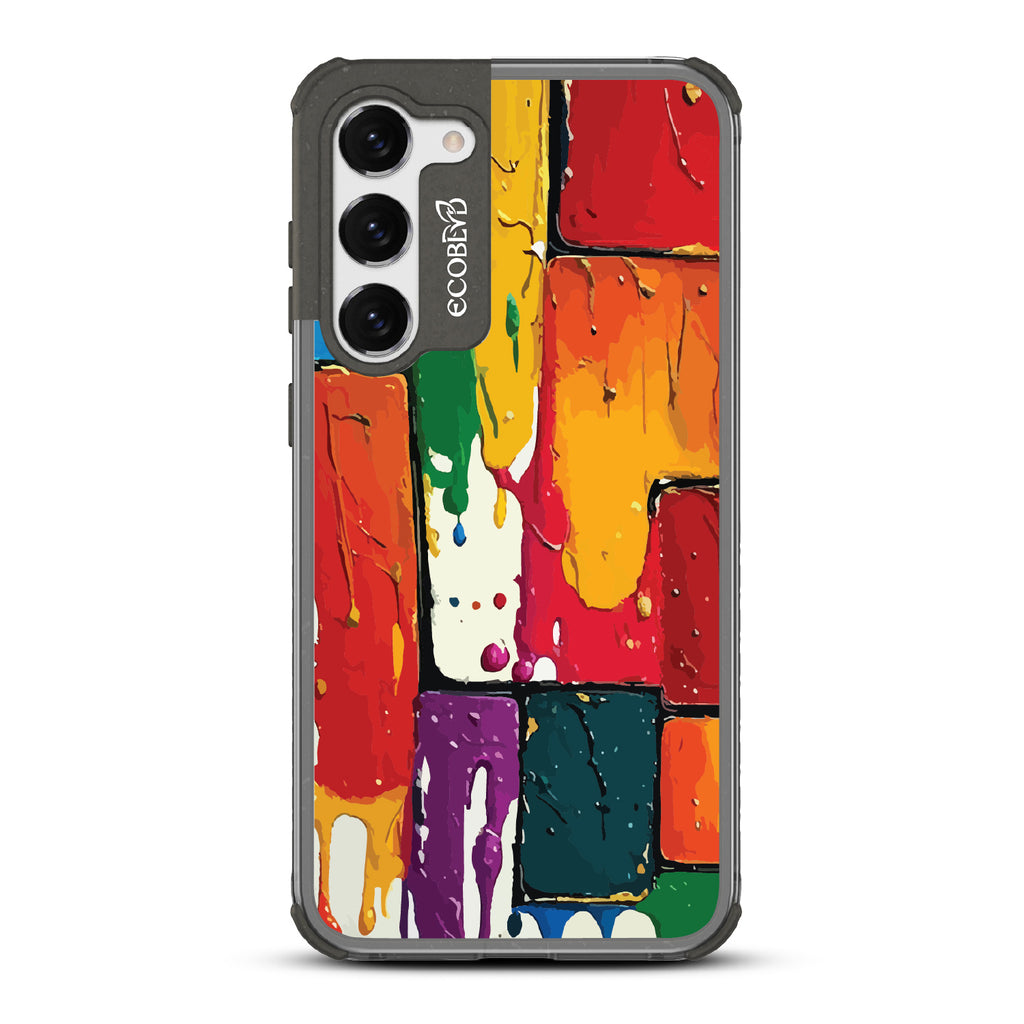 Samsung Galaxy S23 case, clear eco-friendly phone case with black ridges, back view, Color Me Mine design