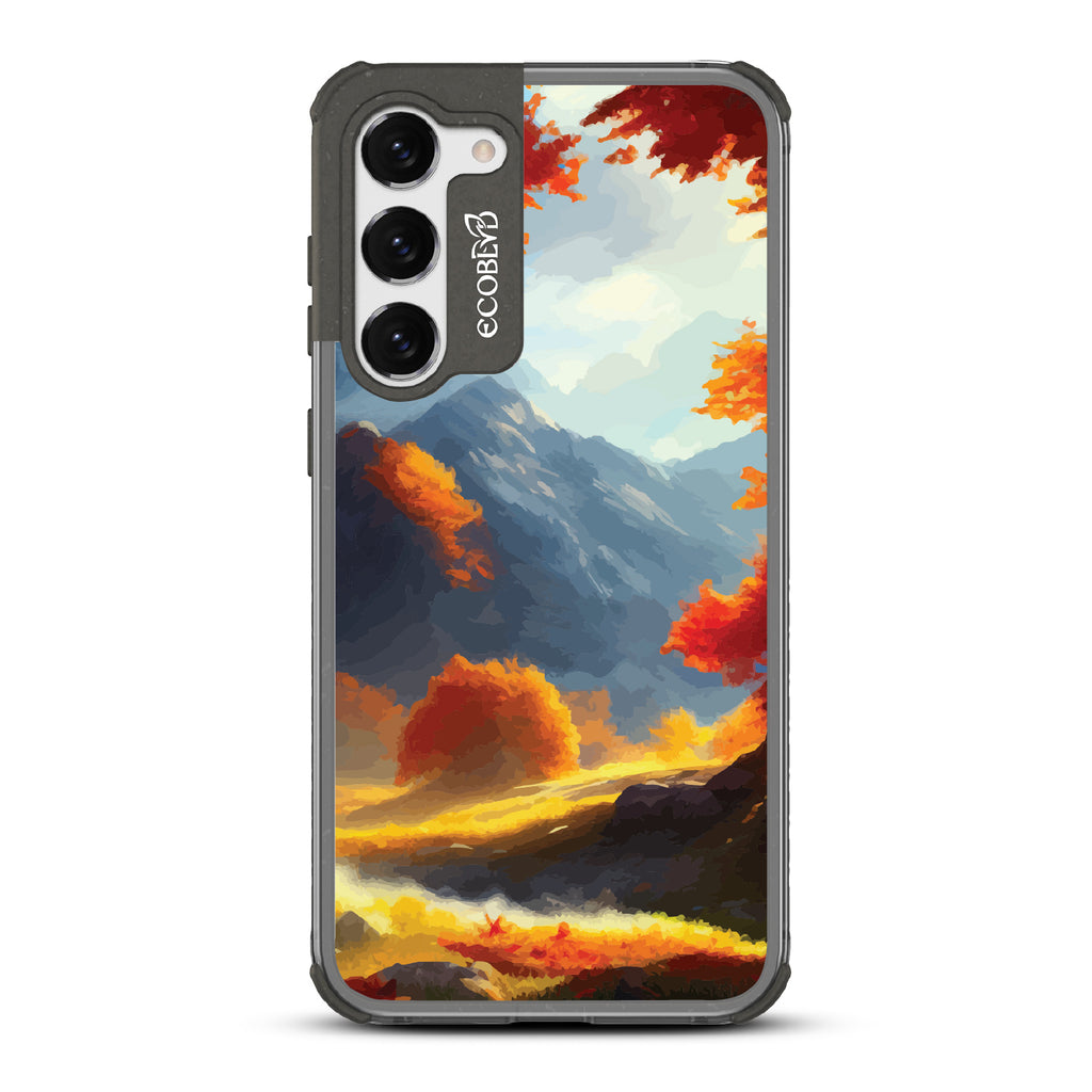 Autumn Canvas - Watercolored Fall Mountain Landscape - Eco-Friendly Clear Samsung Galaxy S23 Plus Case With Black Rim 