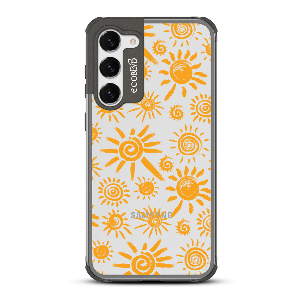Eternal Sunshine - Black Eco-Friendly Galaxy S23 Plus Case With Retro & Abstract Sun Paintings On A Clear Back