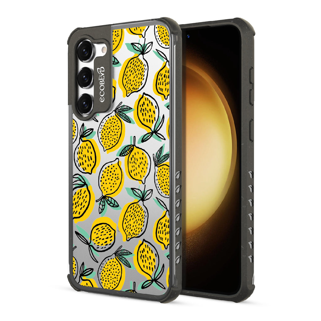 Lemon Drop - Back View Of Black & Clear Eco-Friendly Galaxy S23 Case & A Front View Of The Screen
