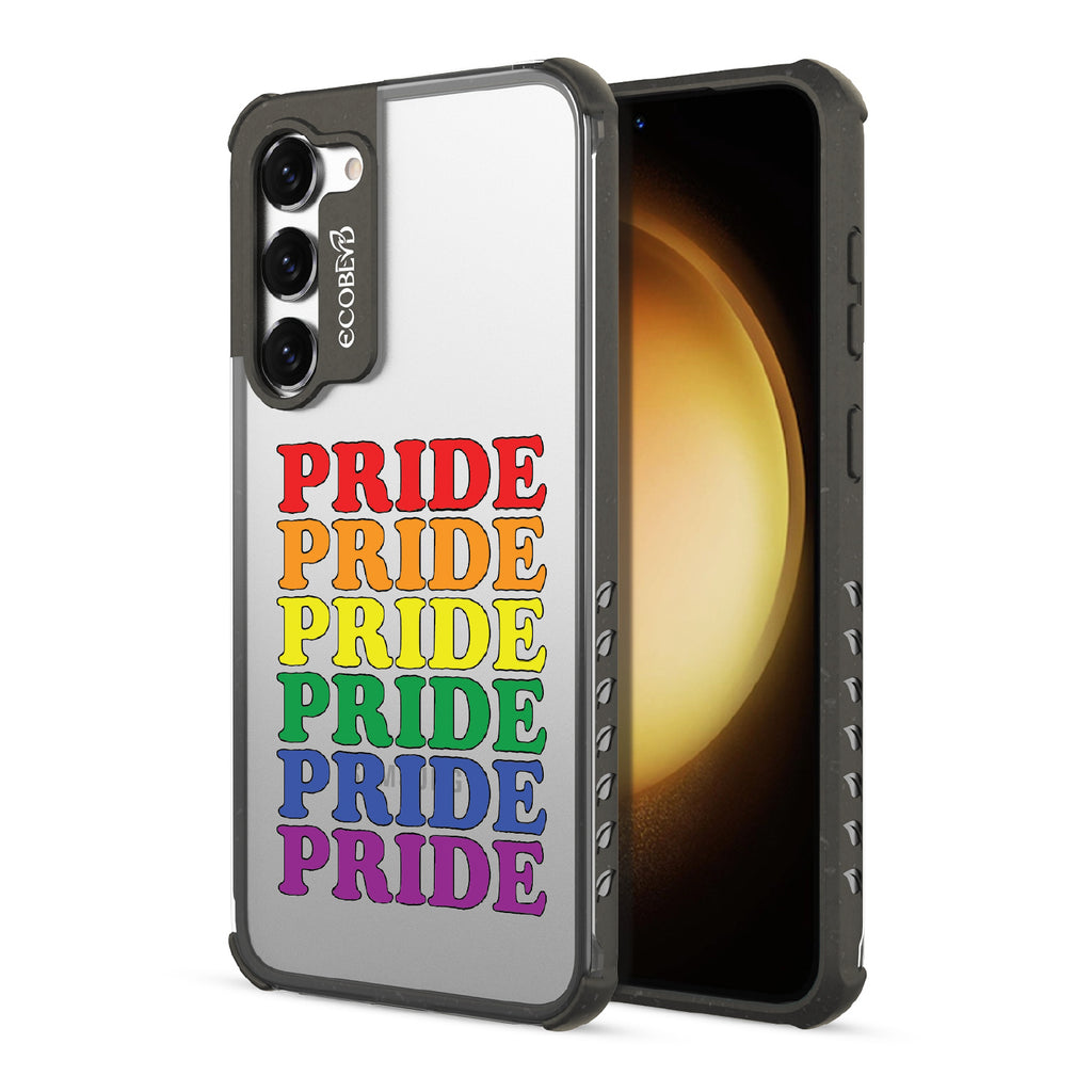 Pride Camp - Back View Of Black & Clear Eco-Friendly Galaxy S23 Case & A Front View Of The Screen