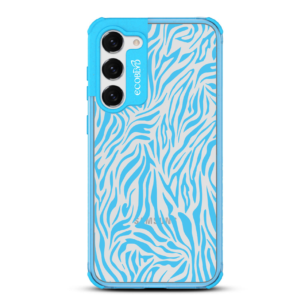 Zebra Print - Blue Eco-Friendly Galxy S23 Plus Case With Blue Zebra Print On A Clear Back