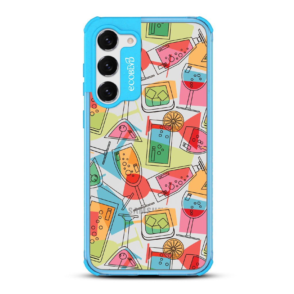 5 O'clock Somewhere - Cocktails, Martinis & Tropical Drinks - Clear Eco-Friendly Samsung Galaxy S23 Case With Blue Rim