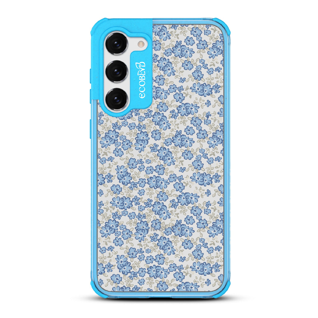 Ditsy Daze - Blue Eco-Friendly Galaxy S23 Plus Case With Vintage Forget-Me-Not Flowers On A Clear Back