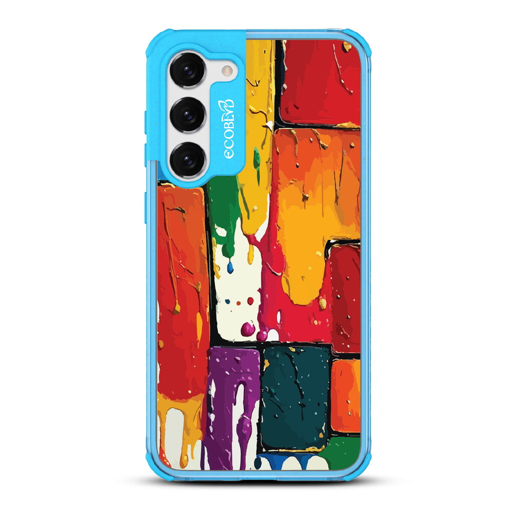 Samsung Galaxy S23 Plus case, clear eco-friendly phone case with blue ridges, back view, Color Me Mine design