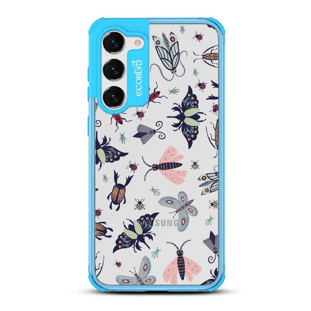 Bug Out - Blue Eco-Friendly Galaxy S23 Plus Case With Butterflies, Moths, Dragonflies, And Beetles On A Clear Back