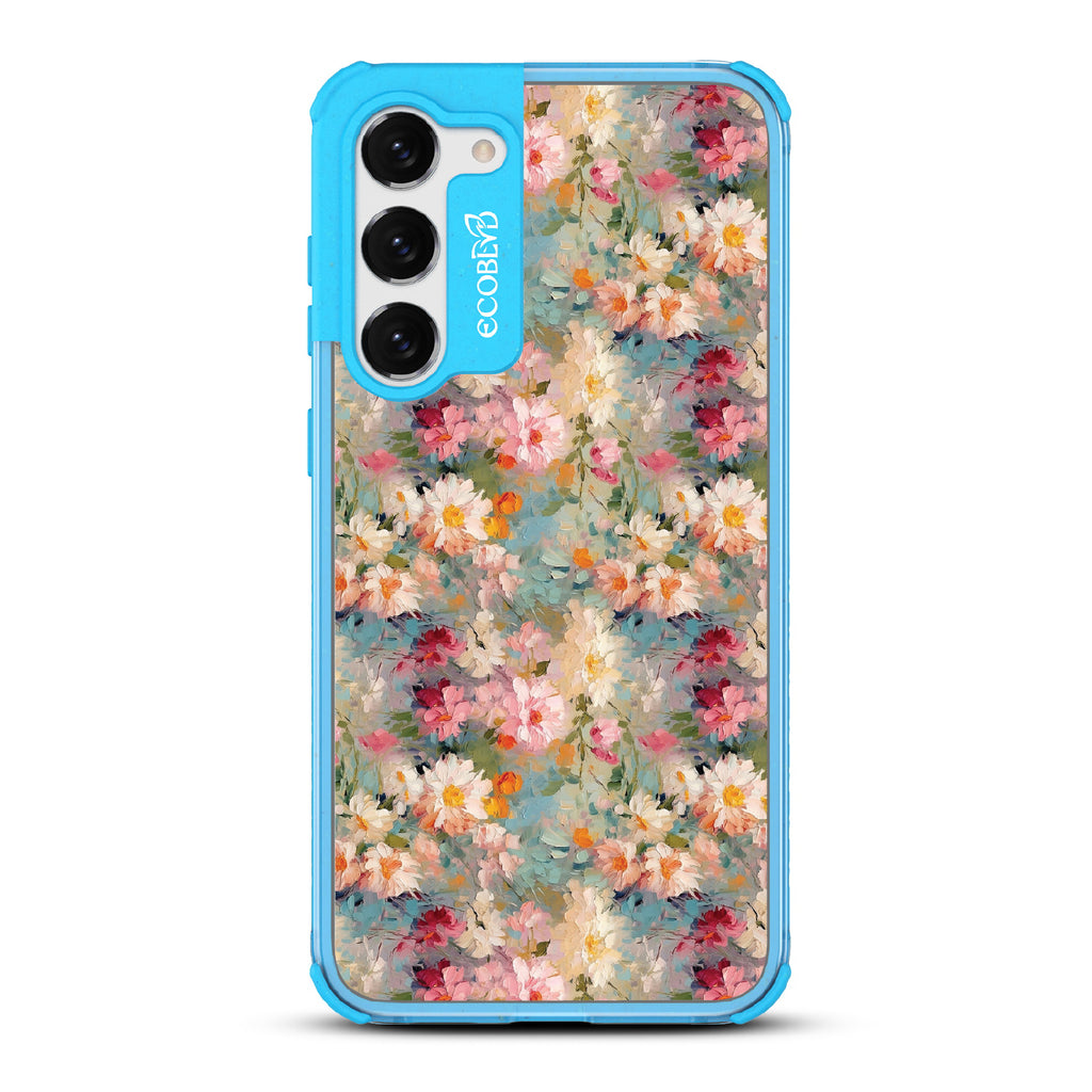 Samsung Galaxy S23 Plus case, clear eco-friendly phone case with blue ridges, back view, Perennial design