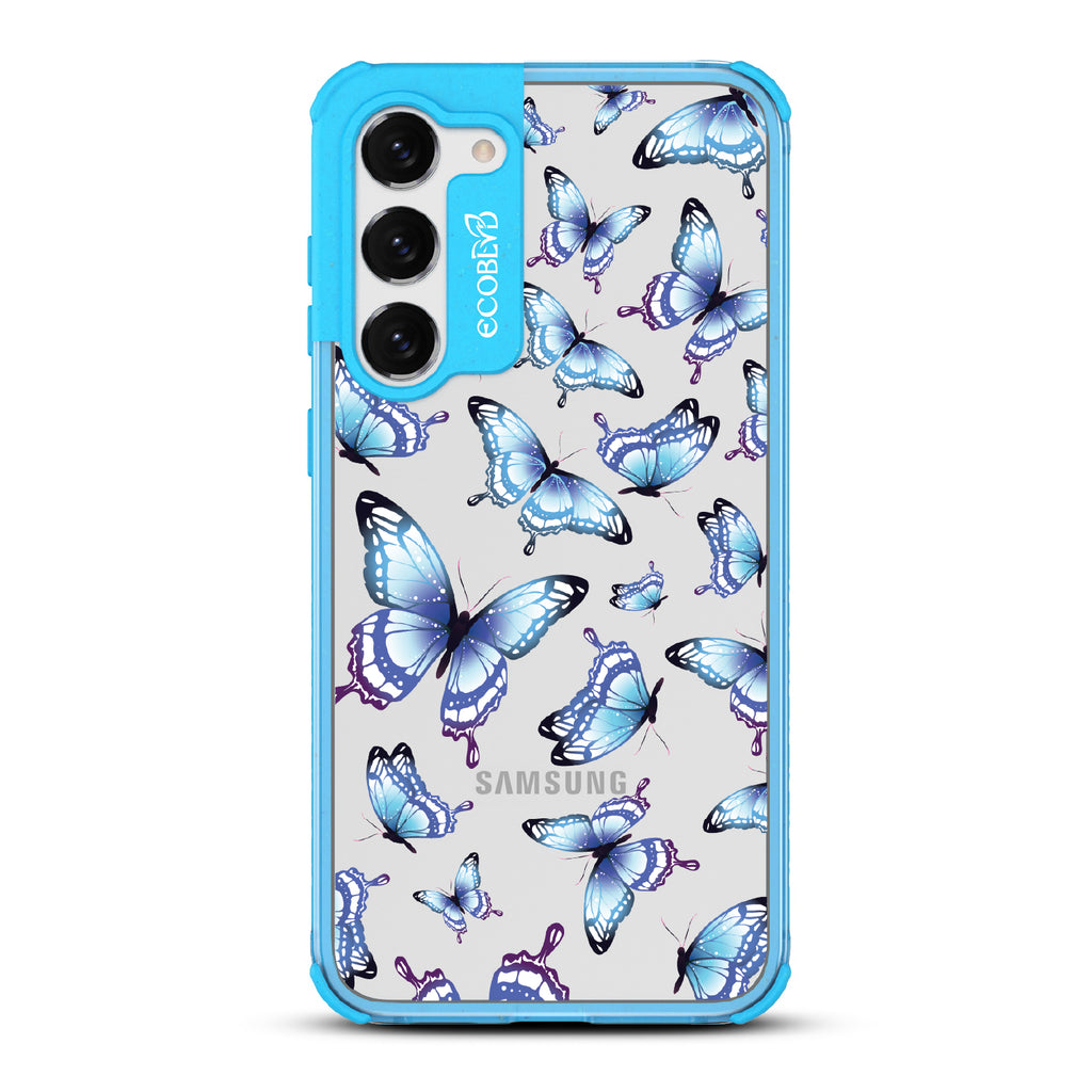 Social Butterfly - Blue Eco-Friendly Galaxy S23 Case With Blue Butterflies On A Clear Back - Compostable