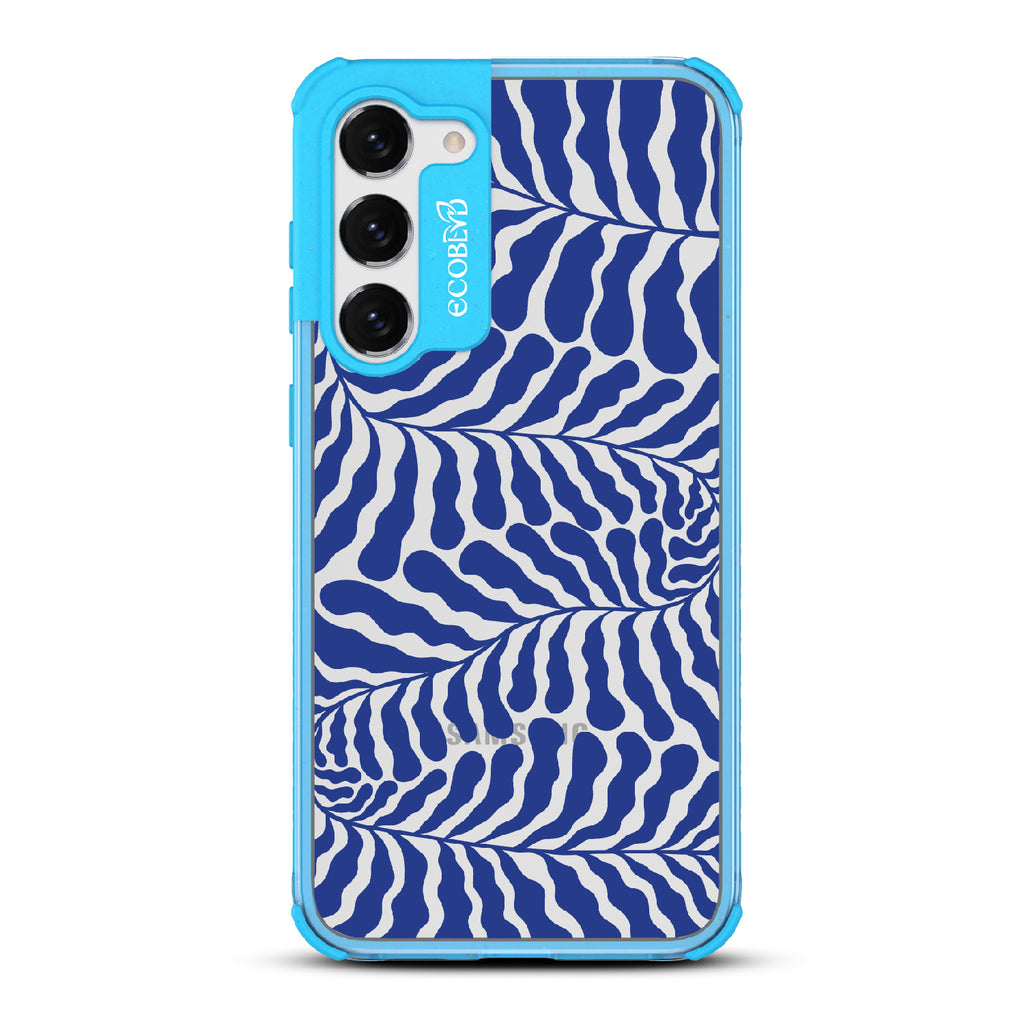 Blue Lagoon - Blue Eco-Friendly Galaxy S23 Case With Abstract Tropical Blue Seaweed On A Clear Back
