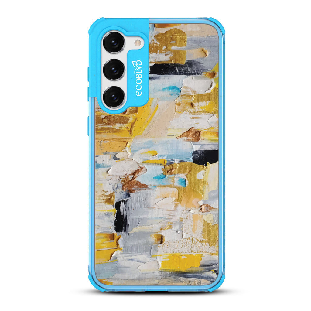 Samsung Galaxy S23 case, clear eco-friendly phone case with blue ridges, back view, Lighten Up design