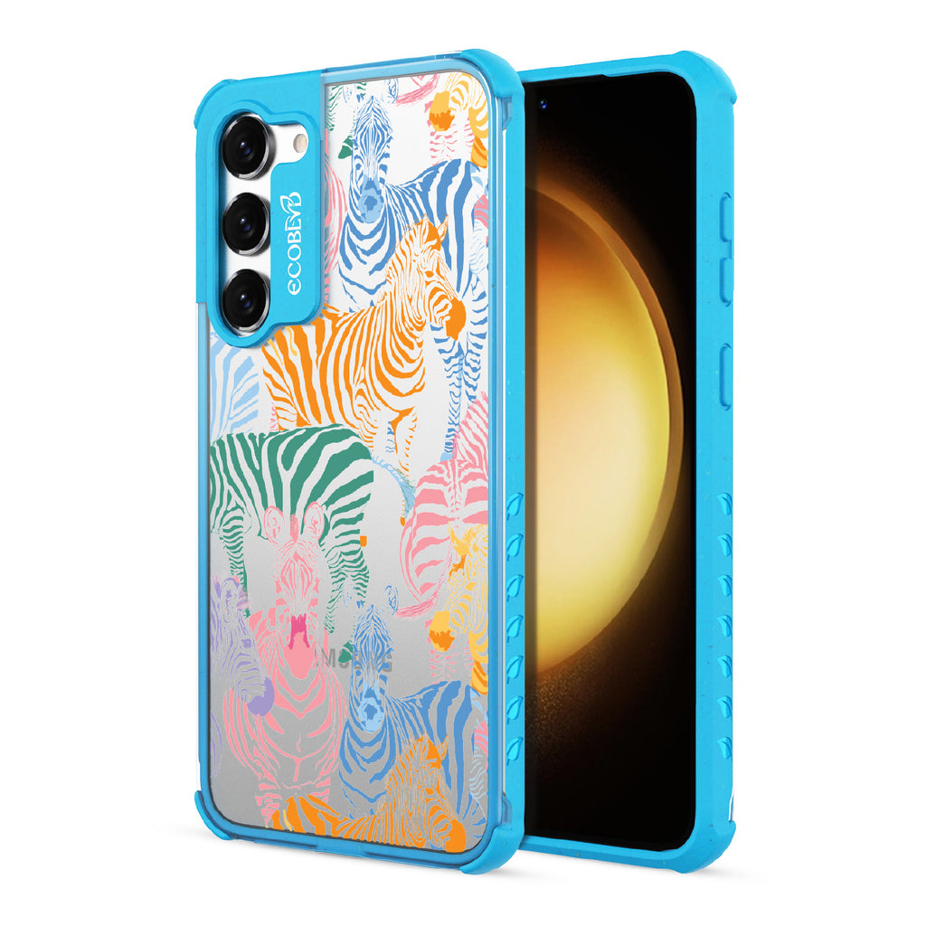 Colorful Herd - Back View Of Blue & Clear Eco-Friendly Galaxy S23 Plus Case & A Front View Of The Screen