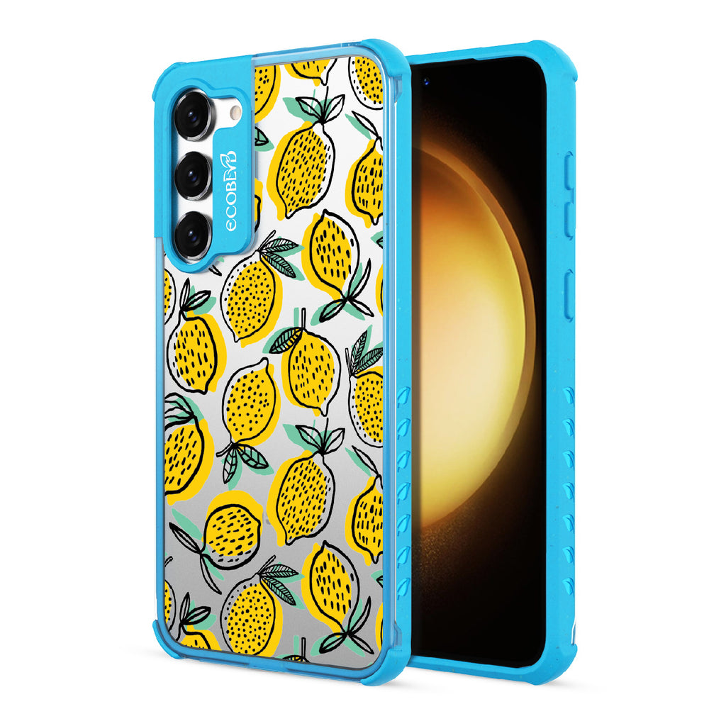 Lemon Drop - Back View Of Blue & Clear Eco-Friendly Galaxy S23 Case & A Front View Of The Screen