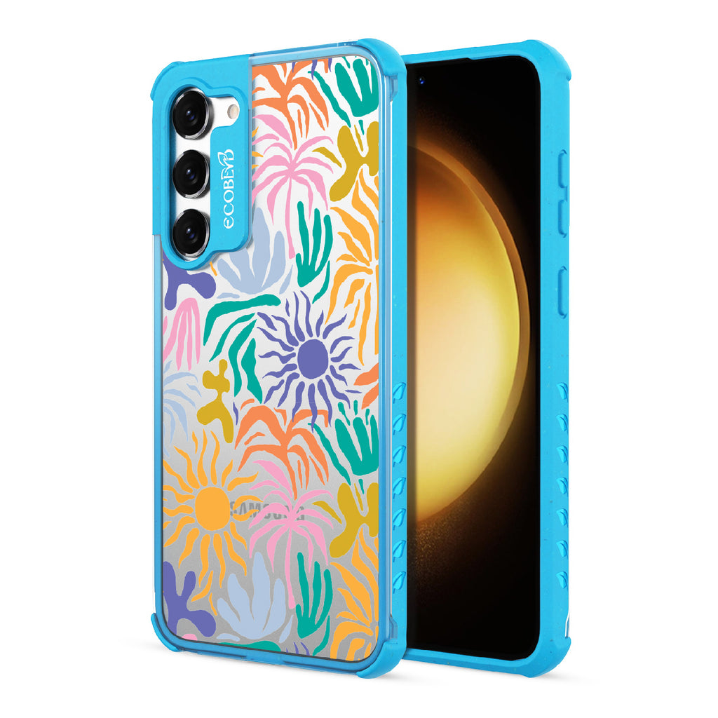 Sun-Kissed - Back View Of Blue & Clear Eco-Friendly Galaxy S23 Case & A Front View Of The Screen